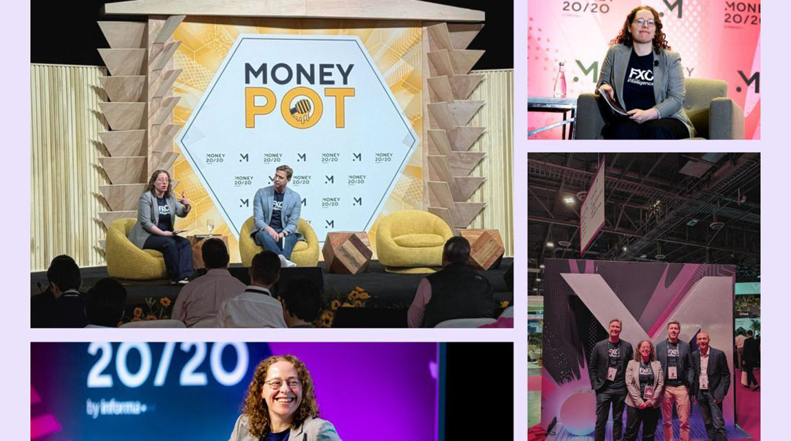 A collage of four photos showing the FXC Intelligence team at Money20/20 USA 2025