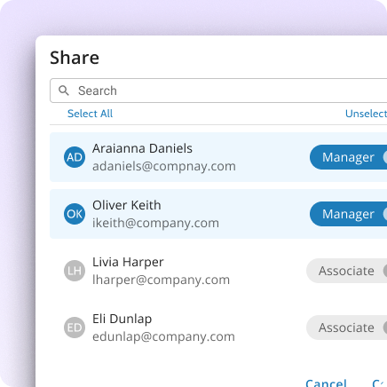 An image highlighting the ability to quickly share data with contacts via the sales enablement product.