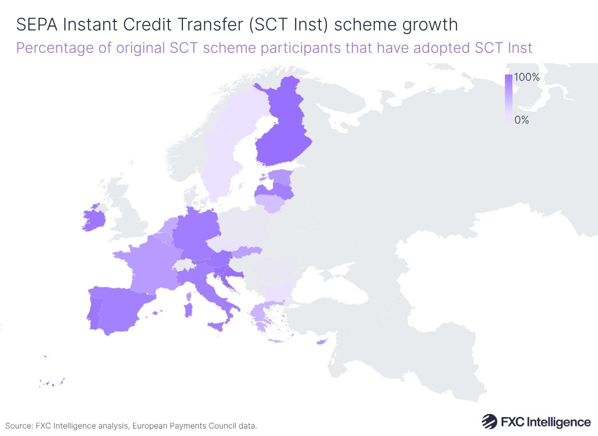 A map graphic showing the percentage of original SCT scheme participants have adopted SCT Inst