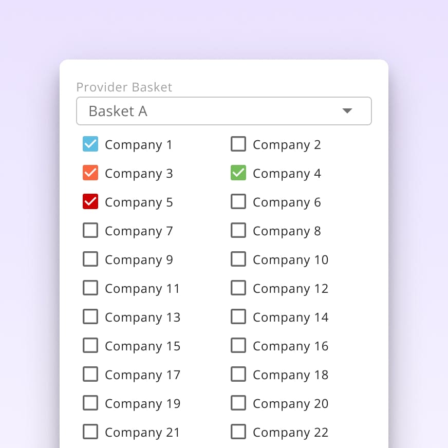An image showing the process for selecting providers to fill a basket that can then be used to compare consumer FX pricing.